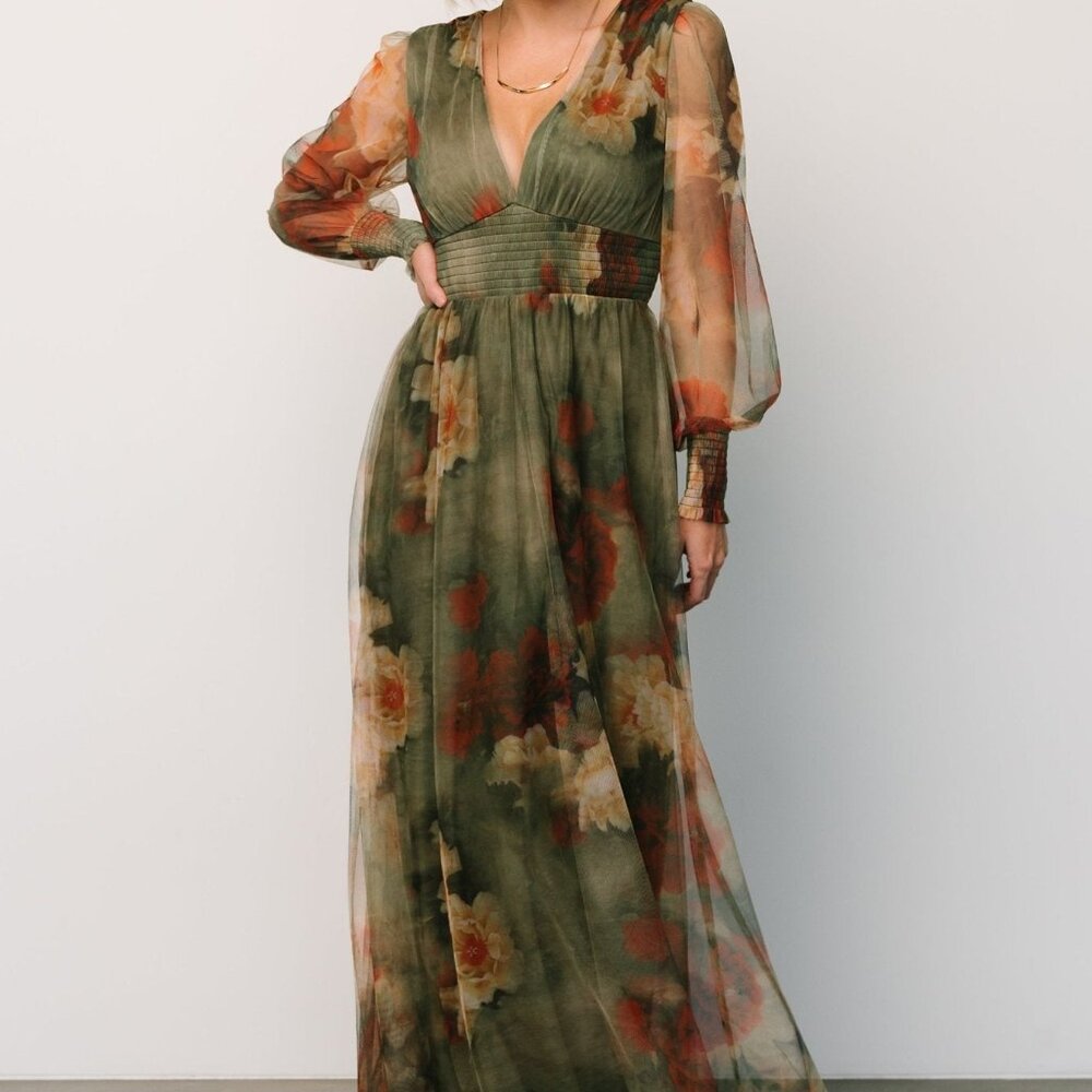 Baltic Born Layla Tulle Maxi Dress | Olive + Rust Size LL